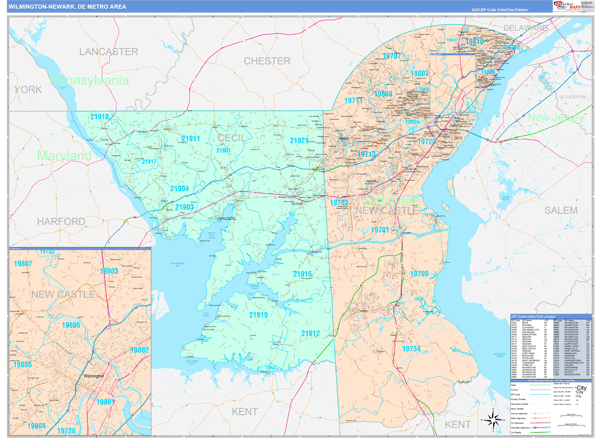 Wilmington-Newark Metro Area Wall Map